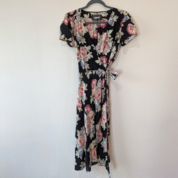 Reformation Linda Midi Wrap Black Floral Dress in Brookvale - Small - Picture 2 of 6